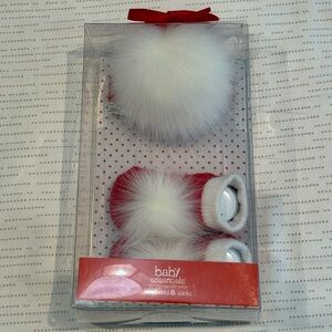 Baby Essentials headband booty sock set faux fur red 0-6m Christmas Holiday Set